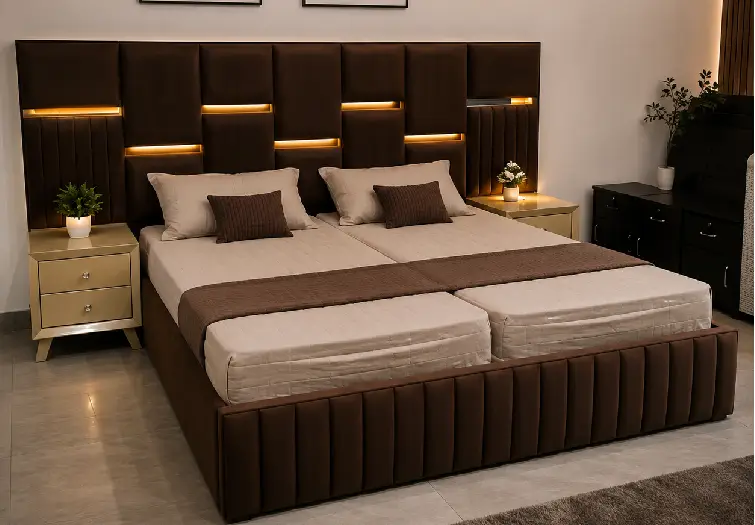 premium king size teak wood bed with box storage